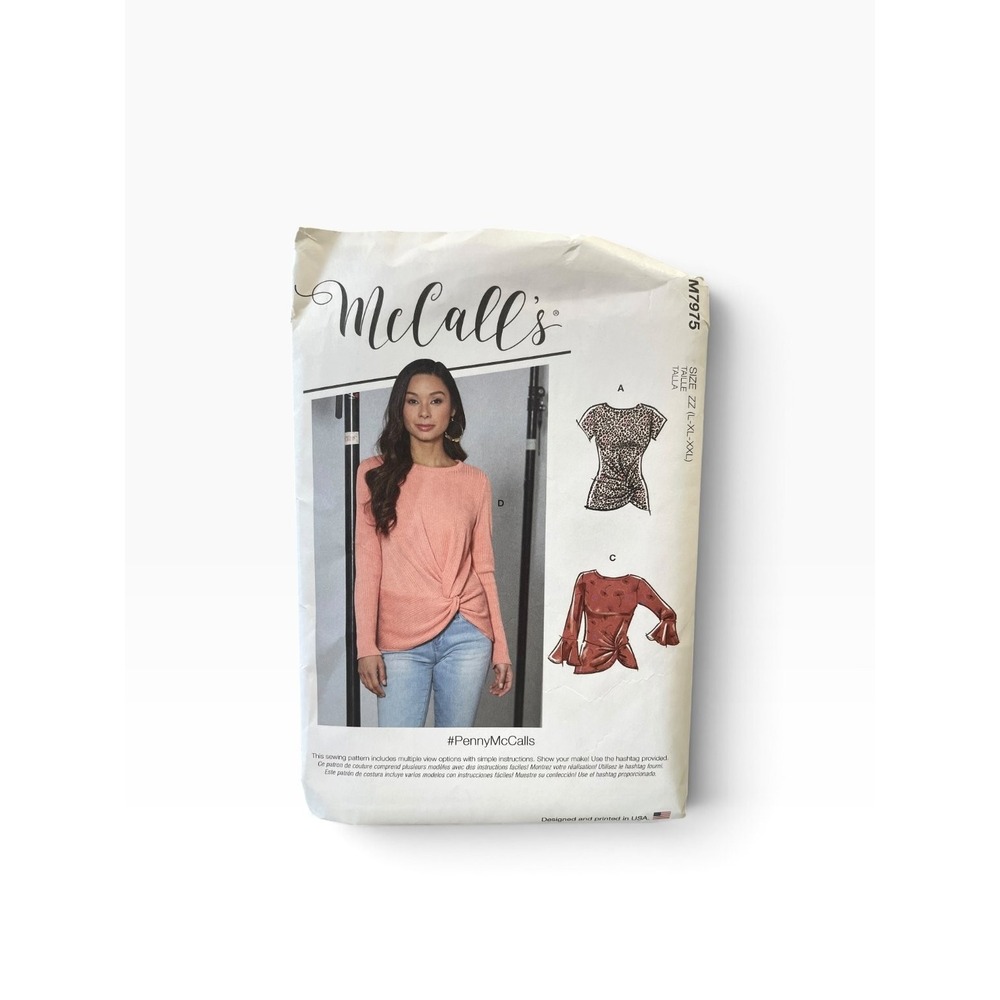 McCall's Sewing Pattern Misses L-XXL M7975 Twist Front Bell Sleeve Knit Tops